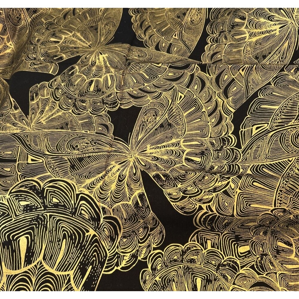 Lux by Timeless Treasures Quilting Fabric Butterfly Black Gold Metallic 40" X 42